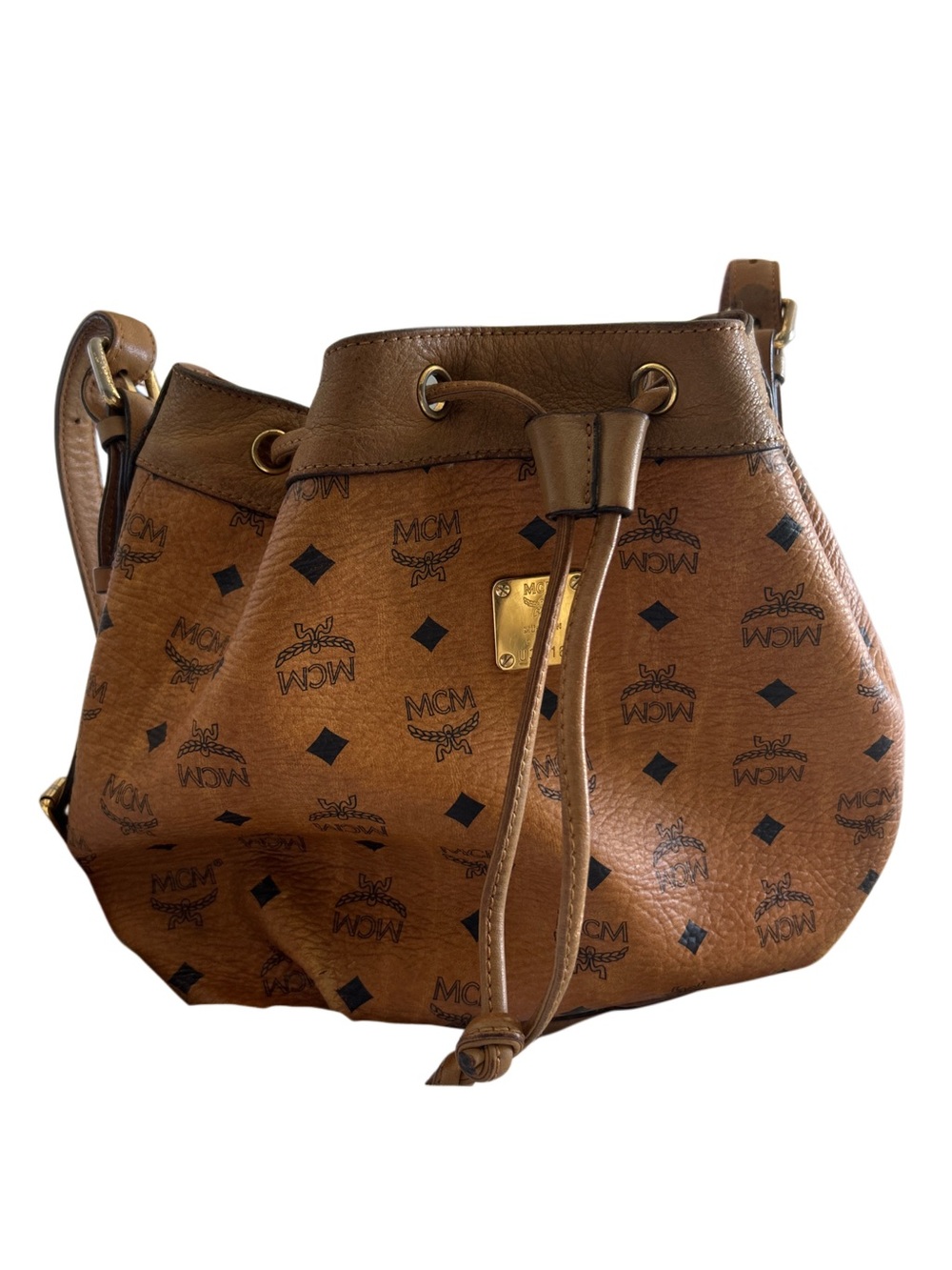 MCM Vintage Cognac Visetos Monogram Drawstring Bucket Bag - Picture 9 of 9